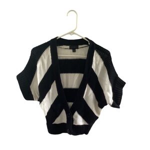 Worthington Striped Cropped Short Sleeve Cardigan Size Medium